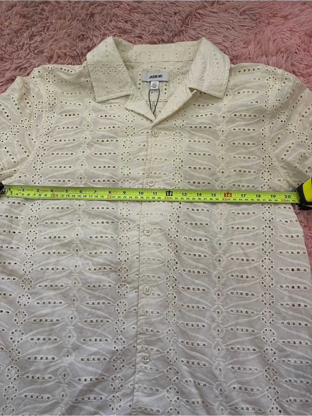 Jason Wu Mens Embroidered Eyelet Button Front Shirt Ivory Size Large - Picture 3 of 3